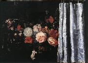 Flower Still-Life with Curtain Adriaen van der Spelt